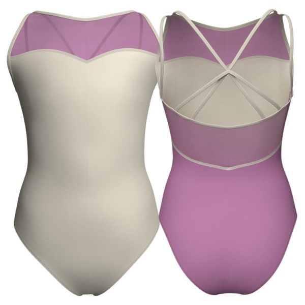 body danza bicolore bretelle con inserto in rete o pizzo plg2341