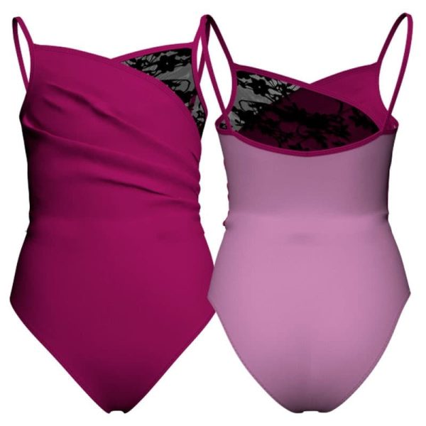 body danza bicolore bretelle con inserto in rete o pizzo plg25101