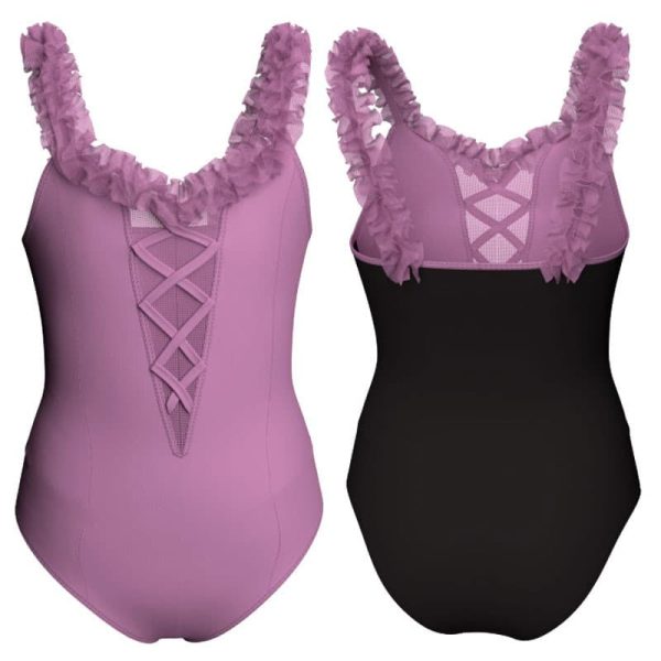 body danza bicolore bretelle con inserto in rete o pizzo plg2529