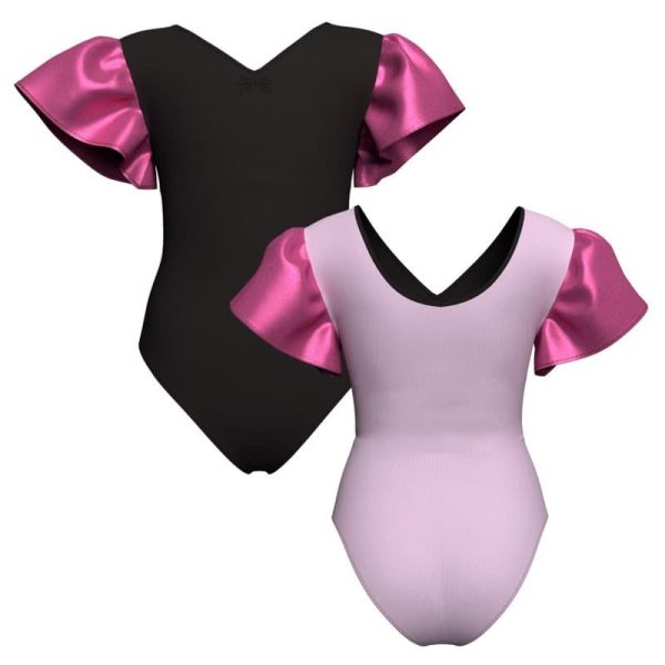 body danza bicolore con inserto e maniche a volant in lurex pli2800