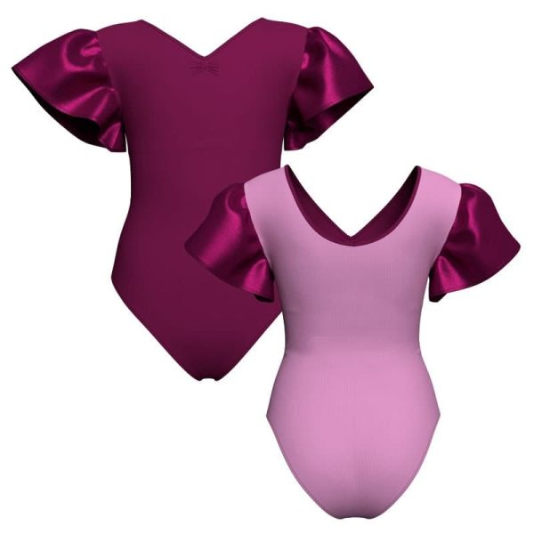 body danza bicolore con inserto e maniche a volant in lurex pli28001