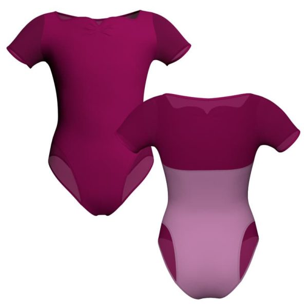 body danza bicolore manica corta con inserto in rete o pizzo plg1111