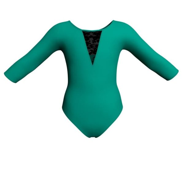 body danza bicolore maniche 3 4 con inserto in rete o pizzo plg116