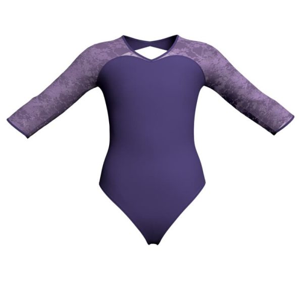 body danza bicolore maniche 3 4 con inserto in rete o pizzo plg1262