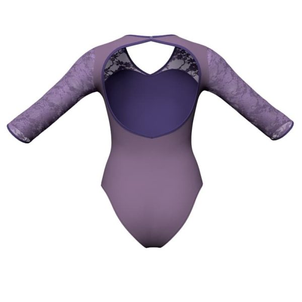 body danza bicolore maniche 3 4 con inserto in rete o pizzo plg1263