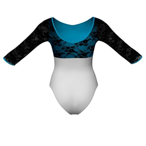 body danza bicolore maniche 3 4 con inserto in rete o pizzo plg1281