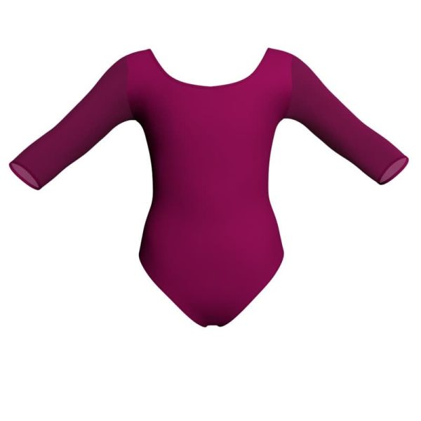 body danza bicolore maniche 3 4 con inserto in rete o pizzo plg406t