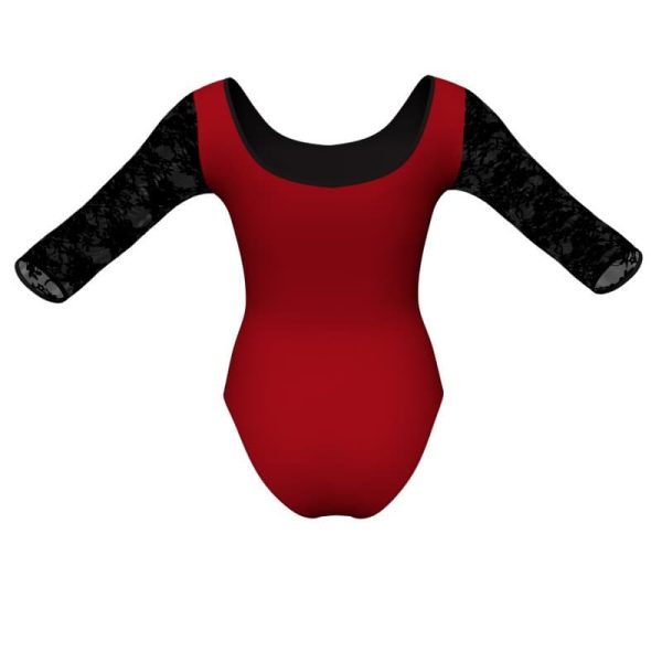 body danza bicolore maniche 3 4 con inserto in rete o pizzo plg406t3