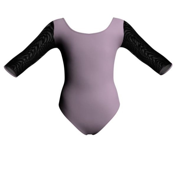 body danza bicolore maniche 3 4 con inserto in rete o pizzo plg406t4