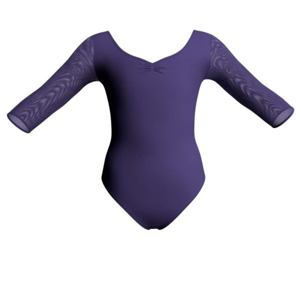 body danza bicolore maniche 3 4 con inserto in rete o pizzo plg452t2