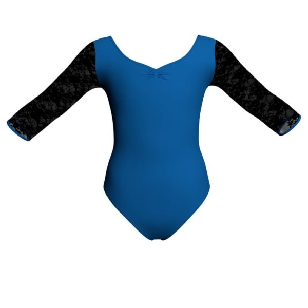 body danza bicolore maniche 3 4 con inserto in rete o pizzo plg452t4