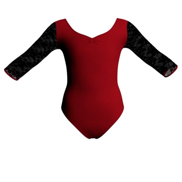 body danza bicolore maniche 3 4 con inserto in rete o pizzo plg452t6