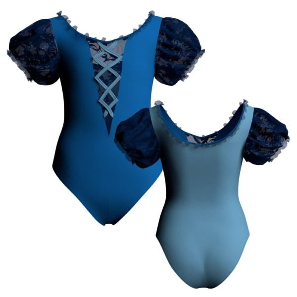 body danza bicolore maniche a palloncino con inserto in rete o pizzo plg26123