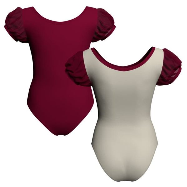 body danza bicolore maniche a palloncino in rete o pizzo plg3001t