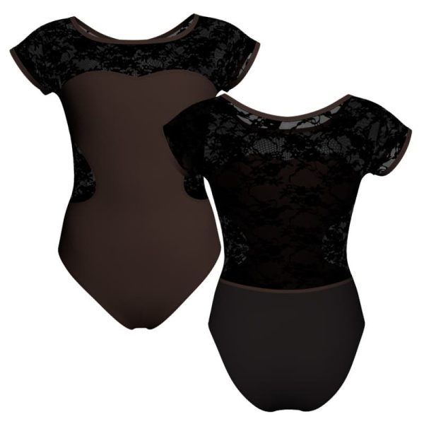 body danza bicolore maniche aletta con inserto in rete o pizzo plg10011