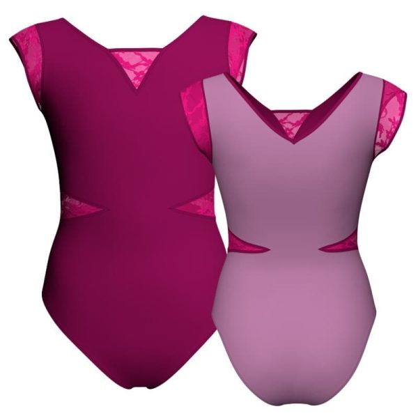 body danza bicolore maniche aletta con inserto in rete o pizzo plg115ss