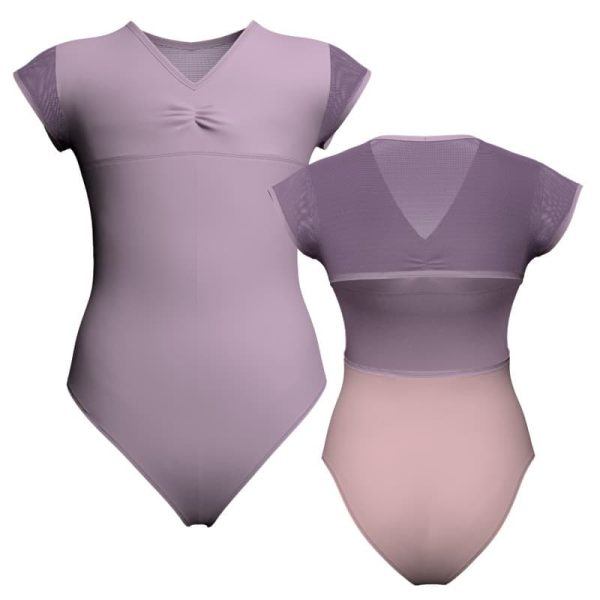 body danza bicolore maniche aletta con inserto in rete o pizzo plg122