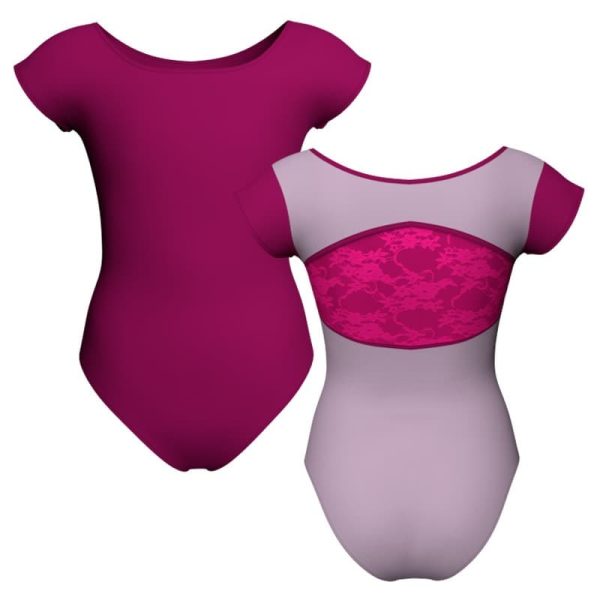 body danza bicolore maniche aletta con inserto in rete o pizzo plg211