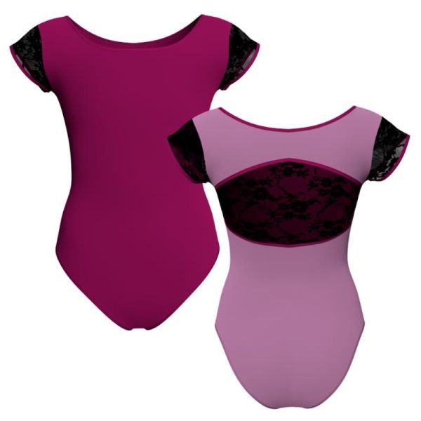 body danza bicolore maniche aletta con inserto in rete o pizzo plg211t