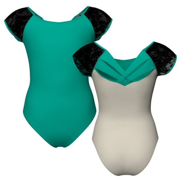 body danza bicolore maniche aletta con inserto in rete o pizzo plg2121