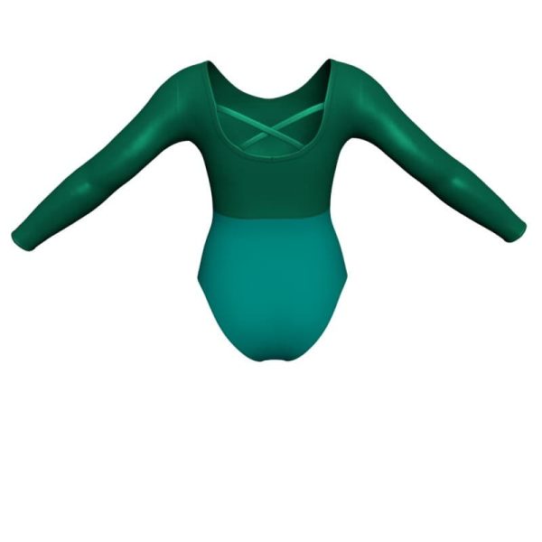 body danza bicolore maniche lunghe con inserto in lurex pli2283