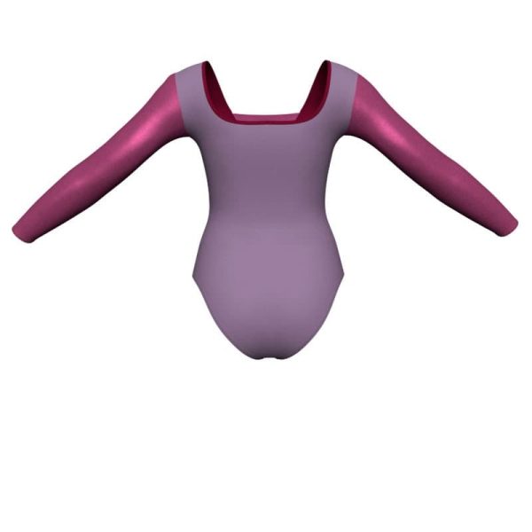 body danza bicolore maniche lunghe con inserto in lurex pli2532t3