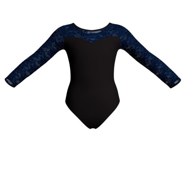 body danza bicolore maniche lunghe con inserto in rete o pizzo plg10192