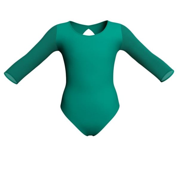 body danza bicolore maniche lunghe con inserto in rete o pizzo plg102