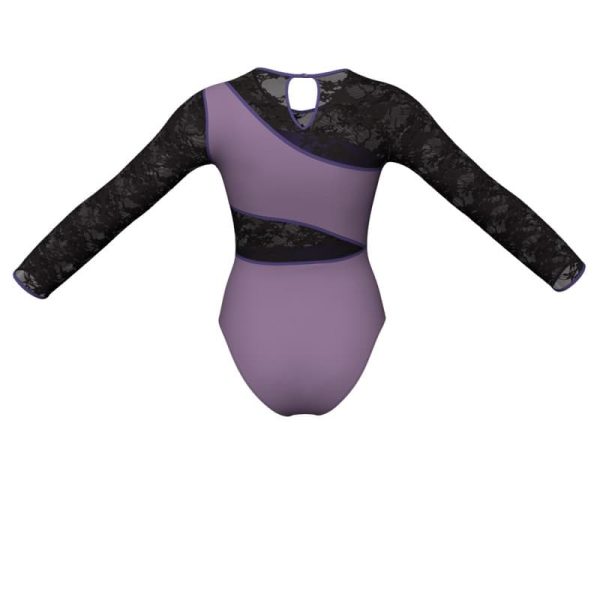 body danza bicolore maniche lunghe con inserto in rete o pizzo plg1083