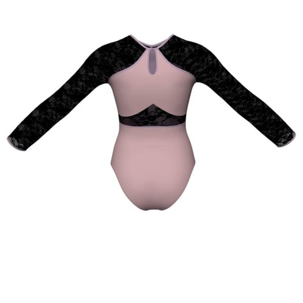 body danza bicolore maniche lunghe con inserto in rete o pizzo plg1131