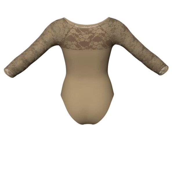 body danza bicolore maniche lunghe con inserto in rete o pizzo plg2051