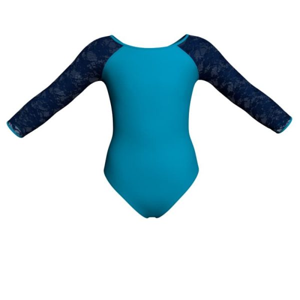 body danza bicolore maniche lunghe con inserto in rete o pizzo plg2052