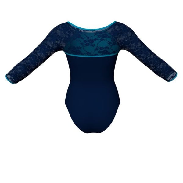 body danza bicolore maniche lunghe con inserto in rete o pizzo plg2053