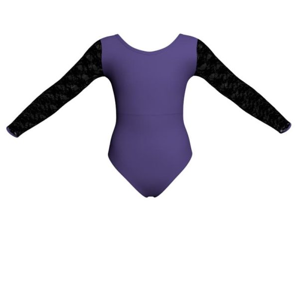 body danza bicolore maniche lunghe con inserto in rete o pizzo plg228