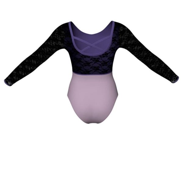 body danza bicolore maniche lunghe con inserto in rete o pizzo plg2281