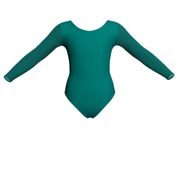 body danza bicolore maniche lunghe con inserto in rete o pizzo plg2282