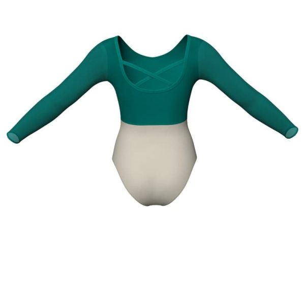 body danza bicolore maniche lunghe con inserto in rete o pizzo plg2283