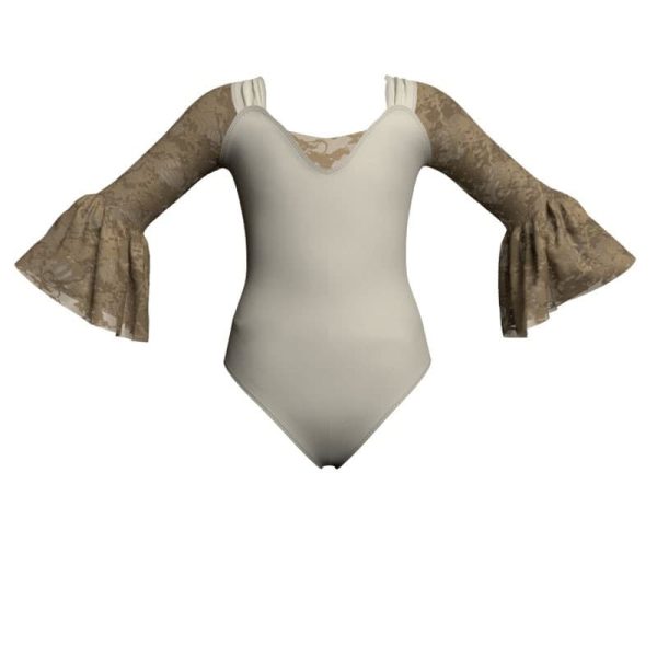 body danza bicolore maniche lunghe con inserto in rete o pizzo plg2508