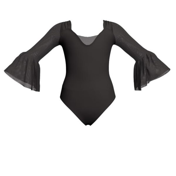 body danza bicolore maniche lunghe con inserto in rete o pizzo plg25082