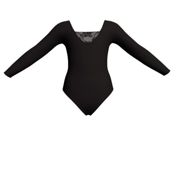 body danza bicolore maniche lunghe con inserto in rete o pizzo plg2532