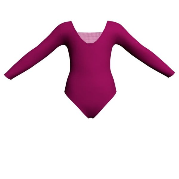 body danza bicolore maniche lunghe con inserto in rete o pizzo plg25322