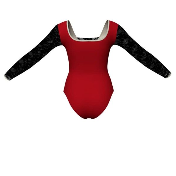 body danza bicolore maniche lunghe con inserto in rete o pizzo plg2532t3