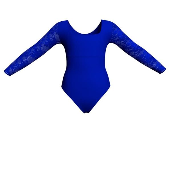 body danza bicolore maniche lunghe con inserto in rete o pizzo plg2537t