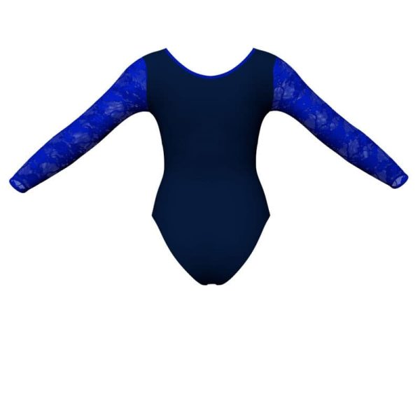 body danza bicolore maniche lunghe con inserto in rete o pizzo plg2537t1