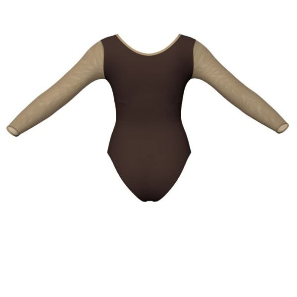 body danza bicolore maniche lunghe con inserto in rete o pizzo plg2537t3