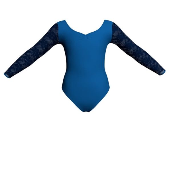 body danza bicolore maniche lunghe con inserto in rete o pizzo plg3004t2