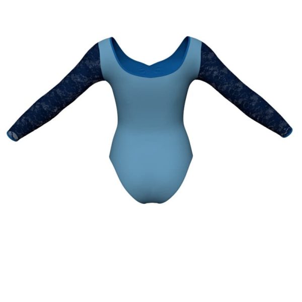 body danza bicolore maniche lunghe con inserto in rete o pizzo plg3004t3