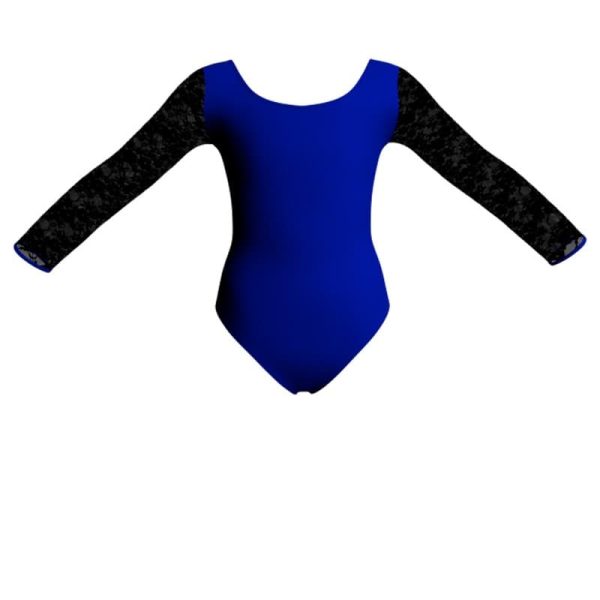 body danza bicolore maniche lunghe con inserto in rete o pizzo plg405t4