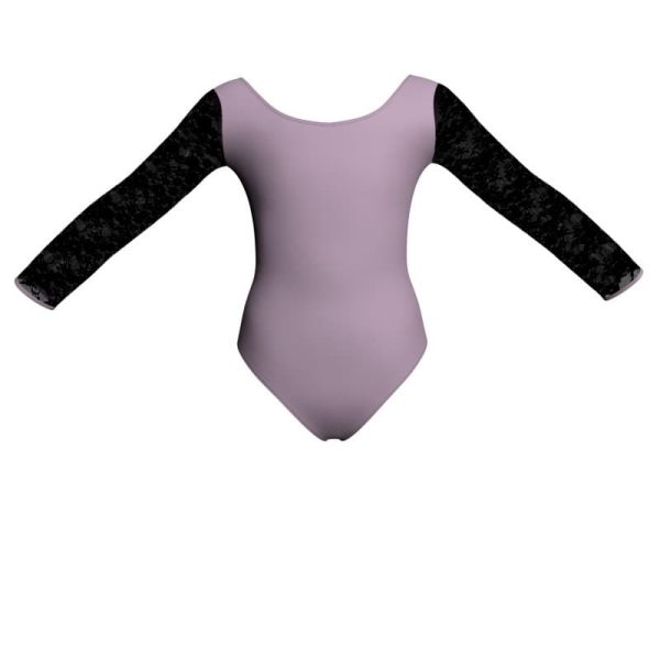 body danza bicolore maniche lunghe con inserto in rete o pizzo plg411t