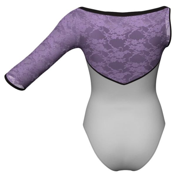 body danza bicolore monospalla con inserto in rete o pizzo plg105sst1